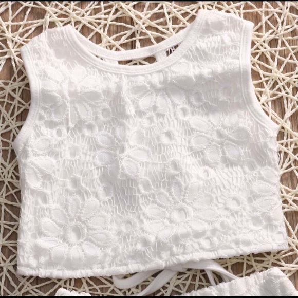 Kids Baby Girl White Lace Shorts Set Outfit - Picture 4 of 5